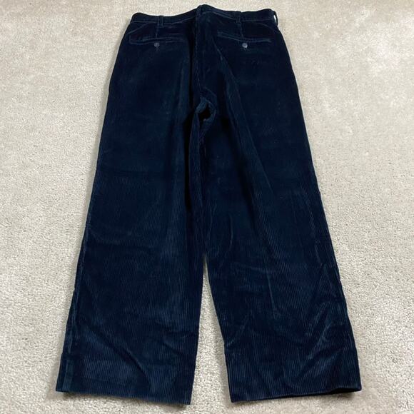 Jos A Bank Pants Mens 35x26* Navy Short Corduroy Pleated Trousers Baggy Wide Leg - Picture 1 of 10